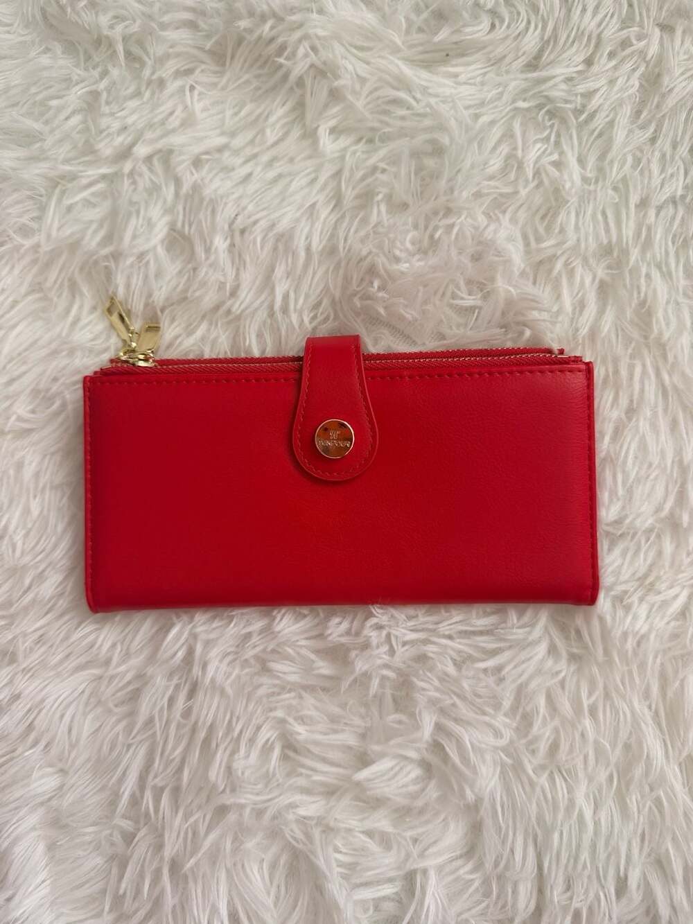 Sunfour Red Leather Bifold Wallet Organizer With Double Zip